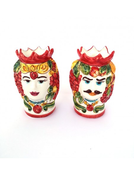 Fronte coppia teste di moro 100% siciliane, in ceramica lavorata e dipinta a mano