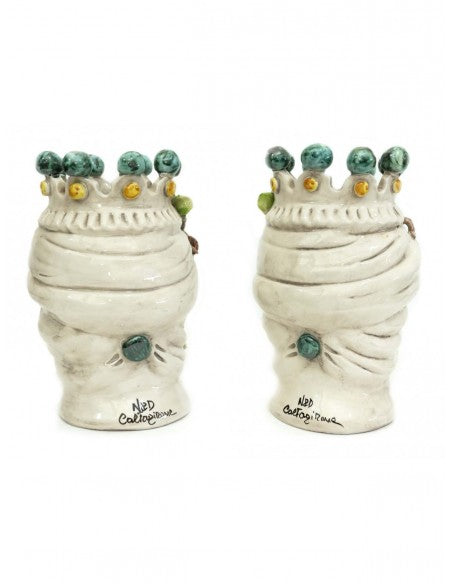 Retro coppia di teste di moro prodotte, lavorate e dipinte a mano da mastri ceramisti di Caltagirone